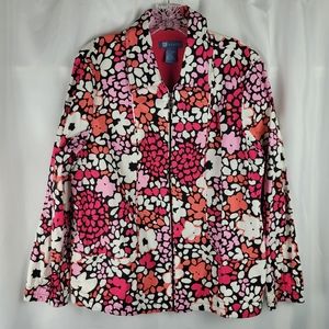 Koret Cotton Stretch Bright Pink Floral Zip Up Lightweight Jacket Women Medium